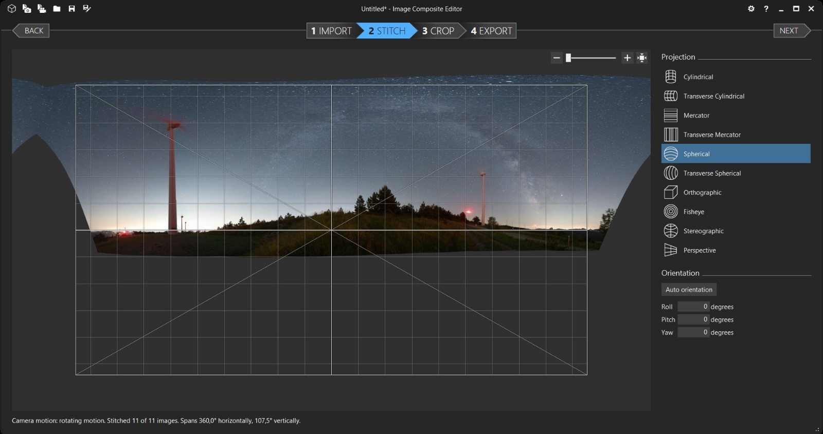 ICE select the projection type